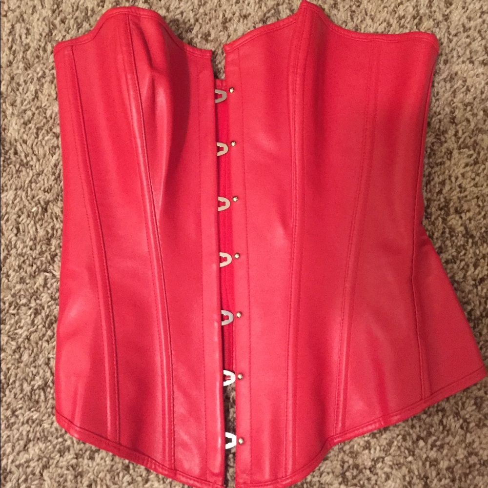 Red corset over busy lace up medium M
